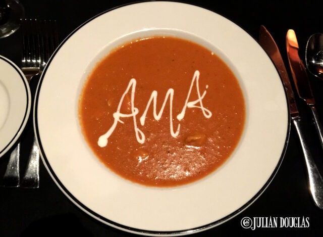The Coconut Crab Bisque at The Magic Castle, adorned with "AMA" for the Acadmey of Magical Arts, January 2015.