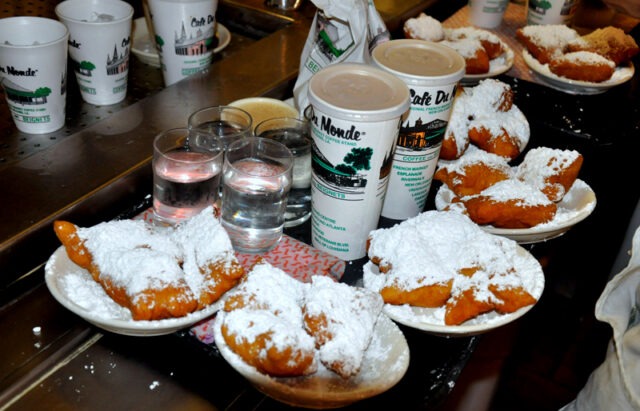 Just another tray coming out of the Cafe Du Monde kitchen heading to hungry guests (photo courtesy of NewOrleans.com).