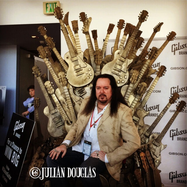 Sitting on Gibson's "Throne Of Guitars", January 23rd, 2015.