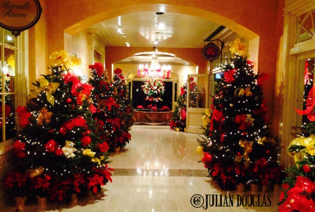 Looking down to the lobby through the main hall, decked out forthe Holidays.