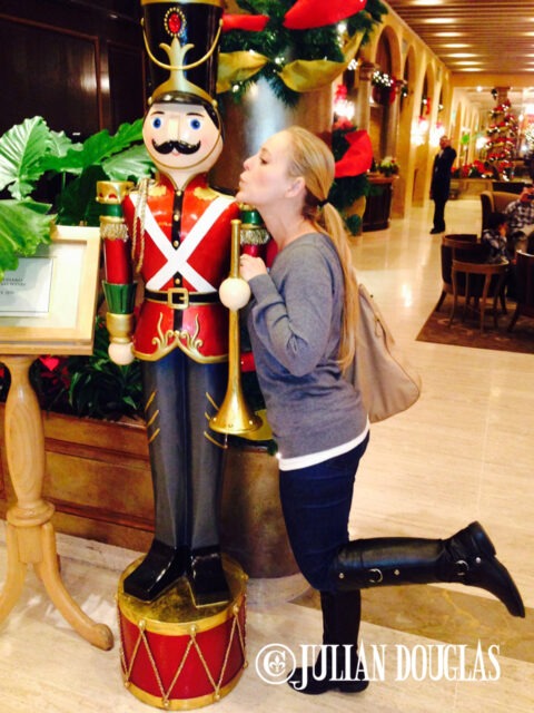 Nicole and her new friend in the lobby. 