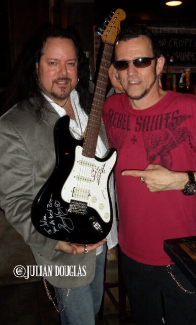 My Jager Brother of ages... guitar legend, Gary Hoey. Signing my Dick Dale guitar June 2013.